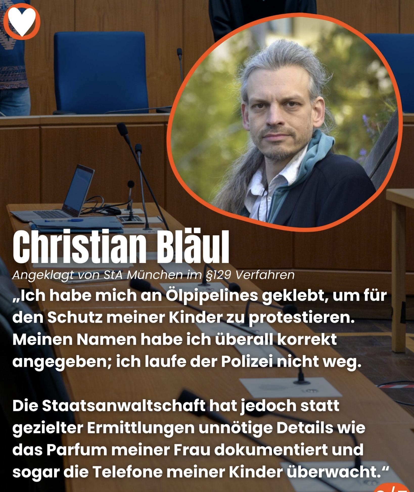 Christian Bläul, angeklagt von der StA München im Verfahren zu § 129 StGB